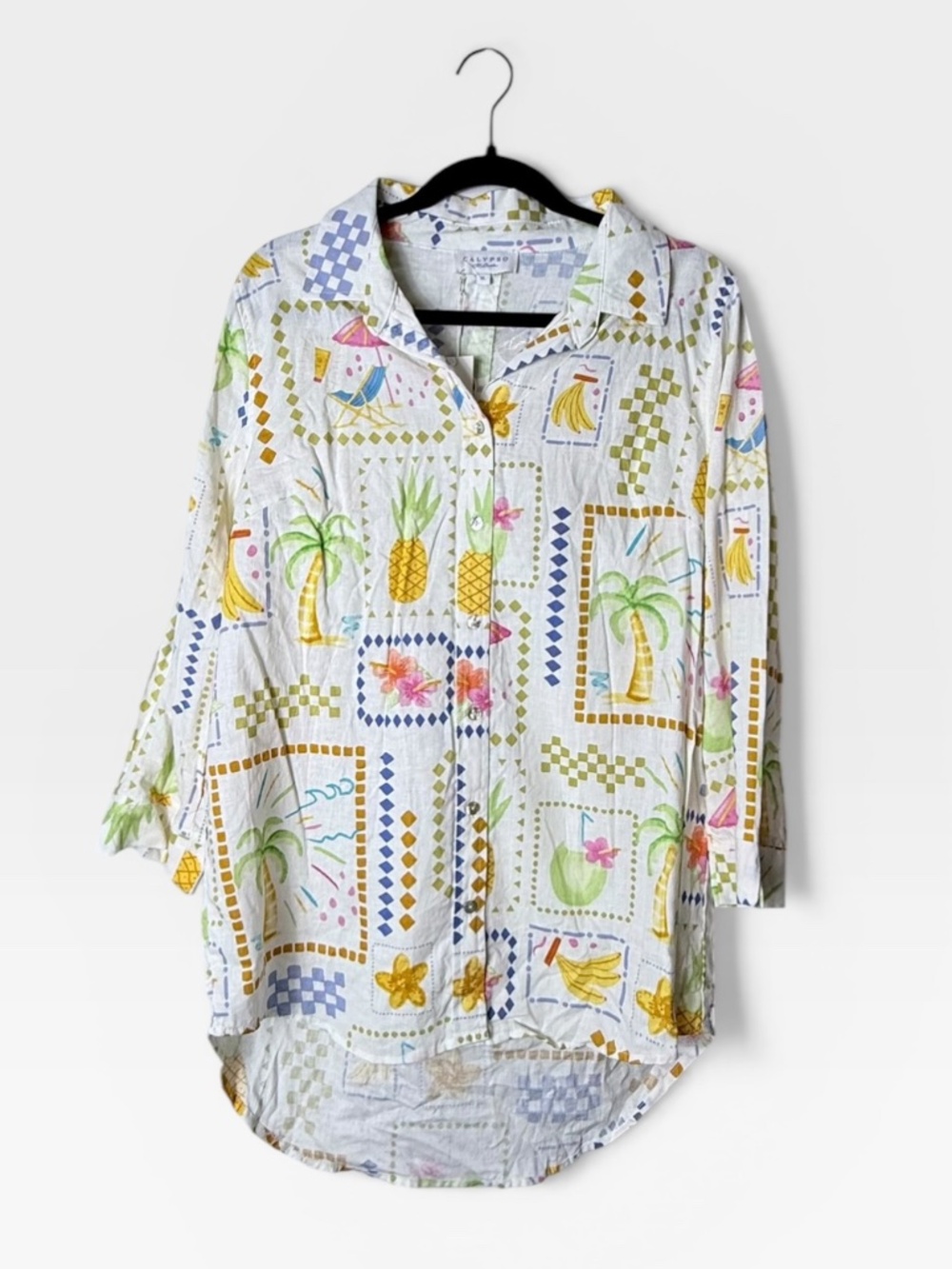 Calypso St.‎ Barth button-down beach blouse tropical fruit Size XL (0)